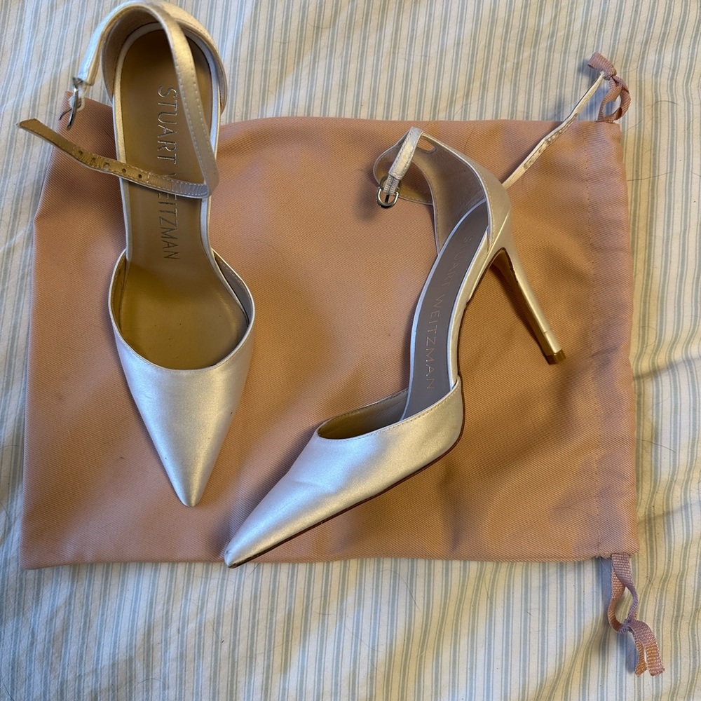 Stuart Weitzman Women's White Satin Heels